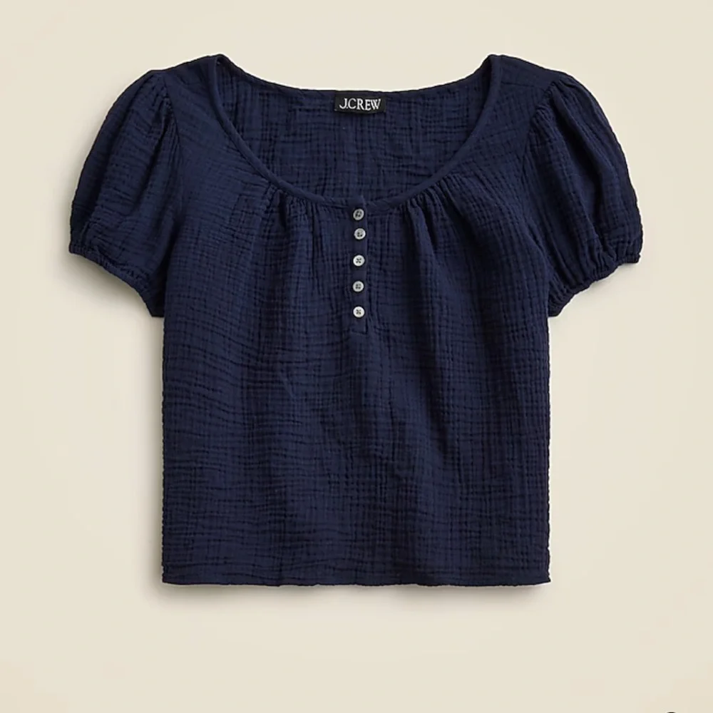 J.Crew Puff-sleeve henley top in gauze